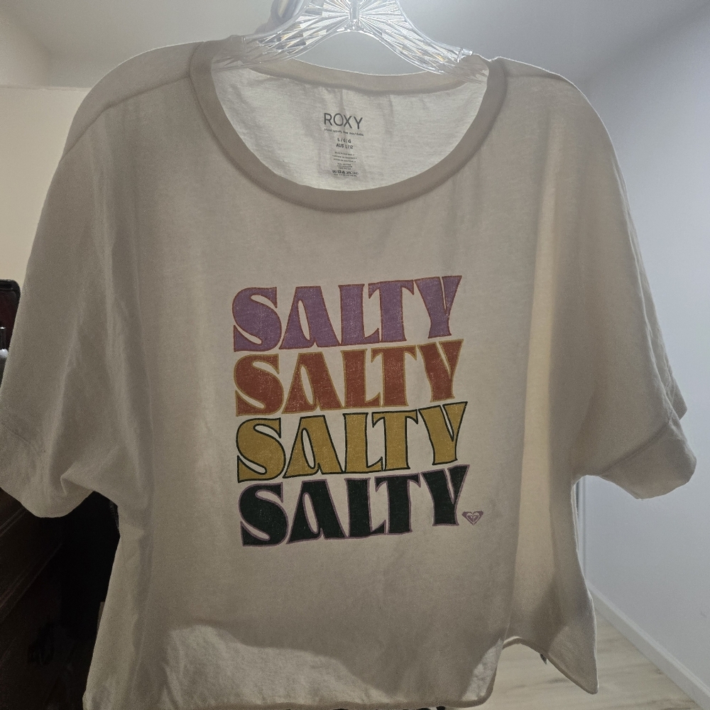 Roxy Large Women's Multicolor 'Salty' Crop Top Short Sleeve Top